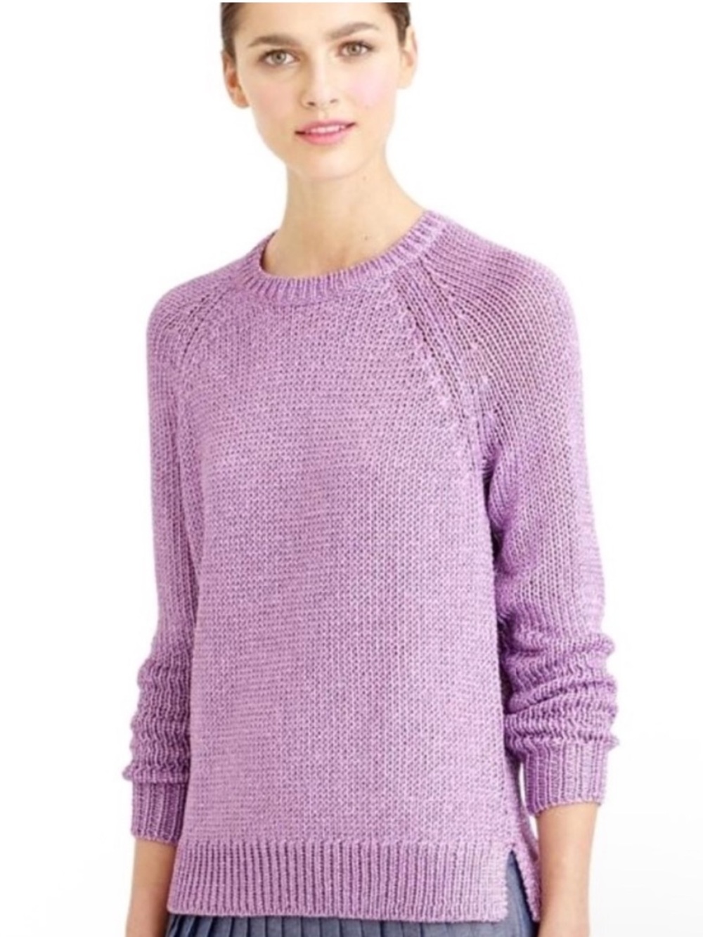 J.Crew Metallic Purple Side-Slit Pullover Sweater